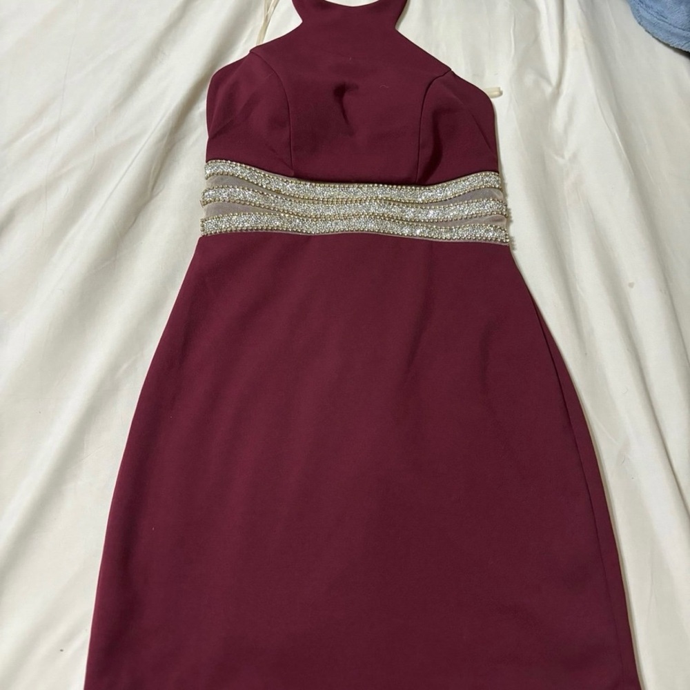 Windsor Elegant Burgundy Dress with Gold Accents